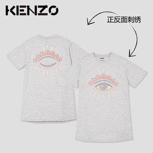 现货KENZO童装夏季新款 经典眼睛图案刺绣 女童有机棉短袖连衣裙