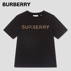 现货 BURBERRY童装新款 格纹贴布刺绣LOGO男女童纯棉休闲T恤短袖