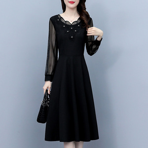 夏季法式大码黑色连衣裙春秋新款中长款修身显瘦中年妈妈气质裙子