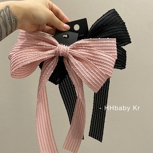 【HHBABY KR】韩国进口 超甜美凹凸条纹大号超仙蝴蝶结飘带发夹