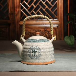 餐厅陶瓷茶壶带过滤网提梁茶壶酒店酒楼饭店适用家用茶水壶单壶