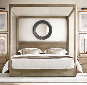 RH 美式实木架子床欧式橡木复古做旧拔步床1.8米卧室双人四柱床
