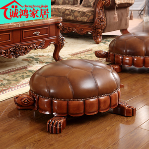 欧式乌龟凳 美式奢华客厅实木真皮金钱龟凳镇宅门厅乌龟凳子龟凳