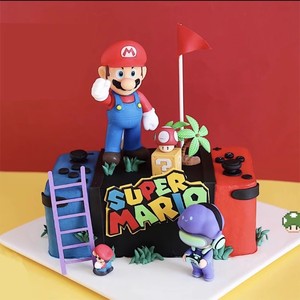 超级玛丽采蘑菇游戏玩偶摆件卡通儿童插件蛋糕装饰彩虹气球插牌云