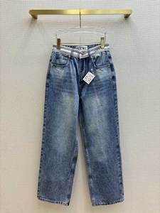 Loewe/罗意威 23SS新款撞色字母织带拼接牛仔裤男女款休闲直筒裤