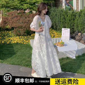 白色蕾丝刺绣印花雪纺温柔风长裙女夏季新款超仙气质两件套连衣裙
