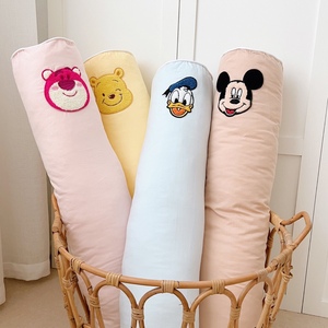 迪士尼儿童可爱纯棉抱枕婴儿夹腿玩具可拆卸全棉圆柱刺绣床靠