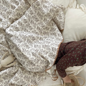 ins韩国纯棉双层纱布盖毯儿童午睡毯子贝壳边全棉新生儿包被毯子