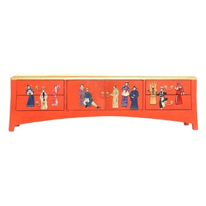 实木橙红色彩绘京剧个性艺术新中式样板房别墅客厅电视柜地柜家具