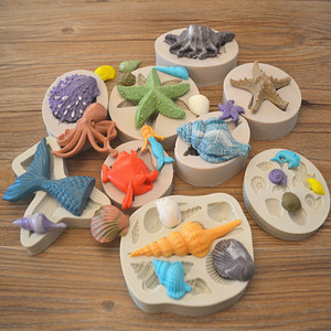 2片包邮烘焙翻糖海洋蛋糕海螺贝壳硅胶模具烘焙巧克力装饰粘土模