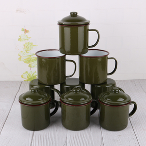 怀旧经典老式军绿色茶缸子搪瓷口杯怀旧复古搪瓷杯子铁茶缸子有盖