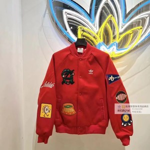 正品Adidas三叶草经典棒球服外套2023冬季男子棉衣红色夹克IT6357