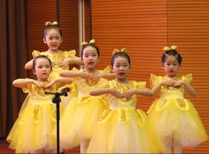 六一节目儿童演出服幼儿园诗歌朗诵跳舞蓬蓬裙黄色亮片纱裙表演服