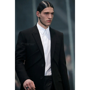 走秀款Givenchy男装黑色夹克 饰带 垂带拼接修身西装礼服羊毛外套