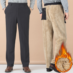 爸爸裤子加绒加厚秋冬季中老年人男裤羊羔绒中年男士保暖棉裤外穿