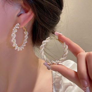 高级轻奢气质圆圈珍珠耳环2023年新款潮耳圈女耳扣小众设计感耳饰