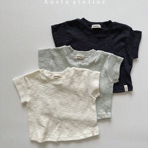 韩国婴幼童装简单螺纹圆领短袖T恤男女童夏季修身弹力打底衫AOSTA