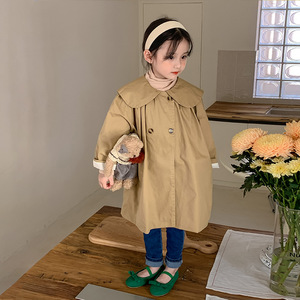 NEXT VSTO女童外套2022秋冬新款儿童韩版中长款娃娃领廓形风衣潮