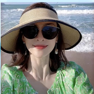 章子怡同款空顶草帽女夏季遮阳防晒大檐沙滩渔夫帽可折叠太阳帽子