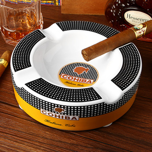 茄龙雪茄烟灰缸陶瓷创意办公室金属客厅装饰品摆件大号礼品盒装