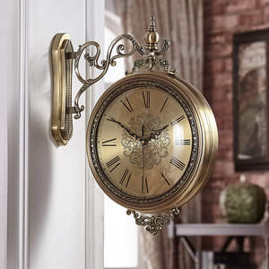 复古欧式金属双面挂钟客厅静音时钟家用个性创意大气两面钟表壁钟