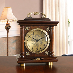 中国风实木座钟客厅轻奢黄铜坐钟欧式复古桌面台钟新中式古典钟表