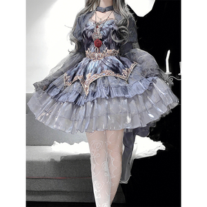 【现货秒发】灰色lolita小姬袖坎肩JSK连衣裙女洛丽塔花嫁洋装