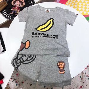 正品代购BAPE MILO男女儿童装纯棉短袖T恤短裤大中童休闲两件套装