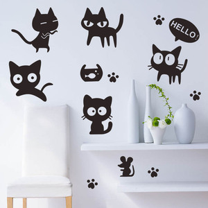 浴室门瓷砖墙壁卡通黑白黑色可爱小猫图案贴画墙贴纸墙面遮丑装饰