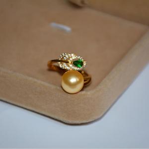 天然南洋母贝海水金珍珠粉戒指可调大小925银指圈女款饰品时尚