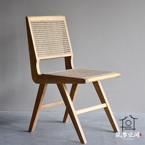 ins实木藤编家用椅子简约北欧餐椅后现代复古轻奢木质靠背椅民宿