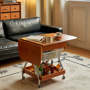 中古风实木折叠茶几可移动沙发小边桌子推车小户型客厅家用置物架