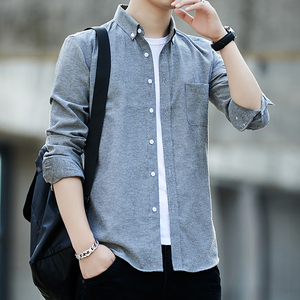30-35岁男士棉衬衣程序员白衬衫商务男装韩版潮流长袖修身夏装潮
