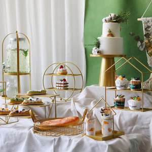 欧式金色甜品台展示架摆件冷餐茶歇阶梯摆台蛋糕点心托盘生日装饰