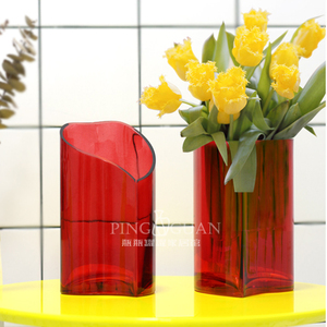 透明大红色婚庆玻璃花瓶结婚现代简约插花水培创意心形玻璃花瓶