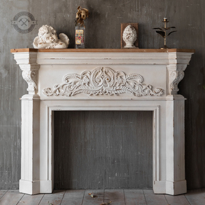 法式复古壁炉实木装饰走廊玄关桌靠墙摄影摆件道具欧式浮雕壁炉架