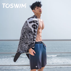 TOSWIM男士沙滩裤泳裤2024年新款游泳衣及膝双层健身裤防晒速干