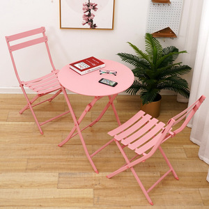 简约铁艺阳台桌椅庭院套装奶茶店组合三件套网红户外桌椅组合折叠