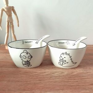 创意陶瓷饭碗韩版ins风奥特曼可爱学生情侣碗套装2人一对情侣款