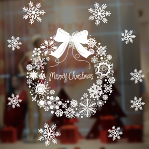 白色雪花白色圣诞花环白色麋鹿窗贴玻璃贴瓷砖贴静电贴圣诞节日