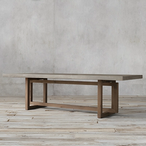 北欧复古仿水泥色餐桌简约实木长桌设计师工作台原木书桌民宿桌子