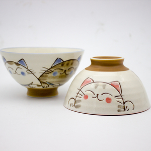 日本原装进口餐具美浓烧陶瓷碗日式家用饭碗釉下彩米饭碗 水晶猫