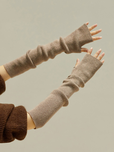 纯色针织袖套长款半指手套秋冬薄款女手臂套袖套假袖毛线保暖防寒