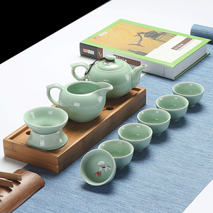青瓷茶具套装特价功夫茶具鲤鱼盖碗茶壶鱼杯家用LOGO定制