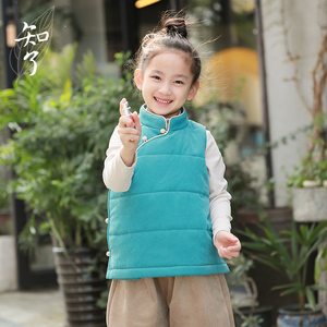 知了童装 秋冬装男童女童中式棉背心中国风加厚唐装马甲外套K2352