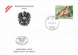 奥地利1999年自然保护系列 松鸡 鸟1全首日封