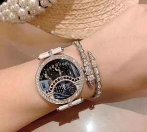 正品瑞士镶钻情人桥手表女士全自动真皮手表送女朋友浪漫接吻手表
