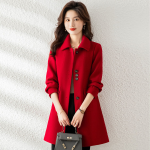 红色羊毛呢外套女中长款2024年秋冬季时尚洋气百搭女士妮子大衣