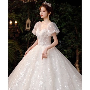 韩式轻主婚纱2023新款新娘小个子气质拖尾重工宫廷法式高级感显瘦