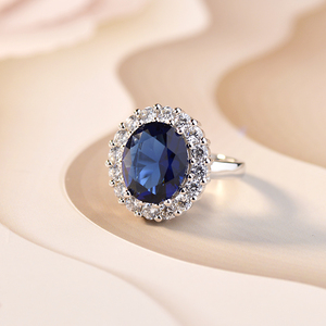 满钻锆石钻戒仿天然蓝宝石复古奢华夸张食指女款小众设计装饰戒指